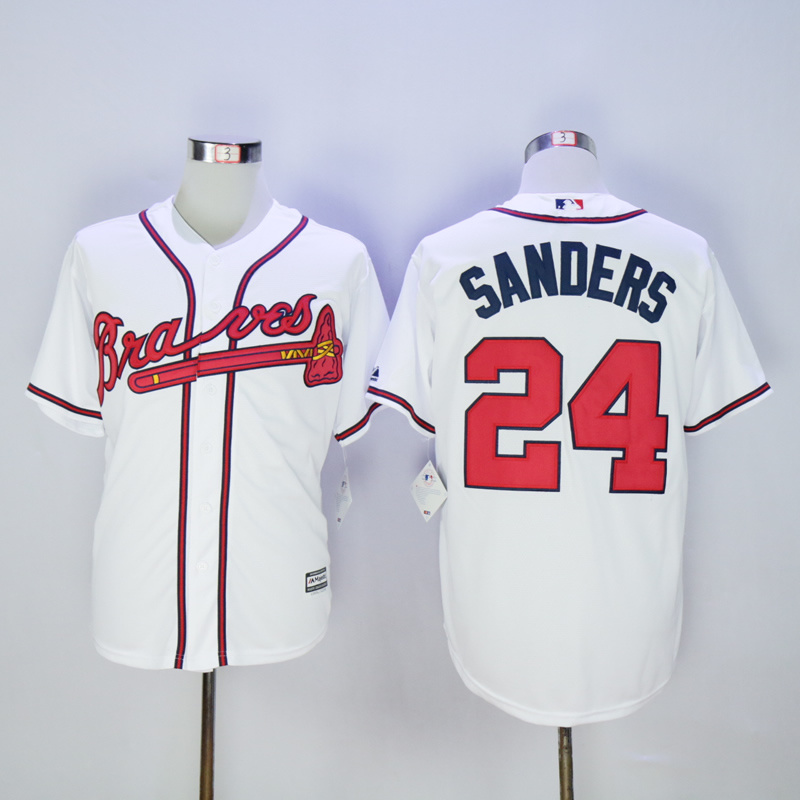 2017 MLB Atlanta Braves #24 Sanders White Throwback Jerseys